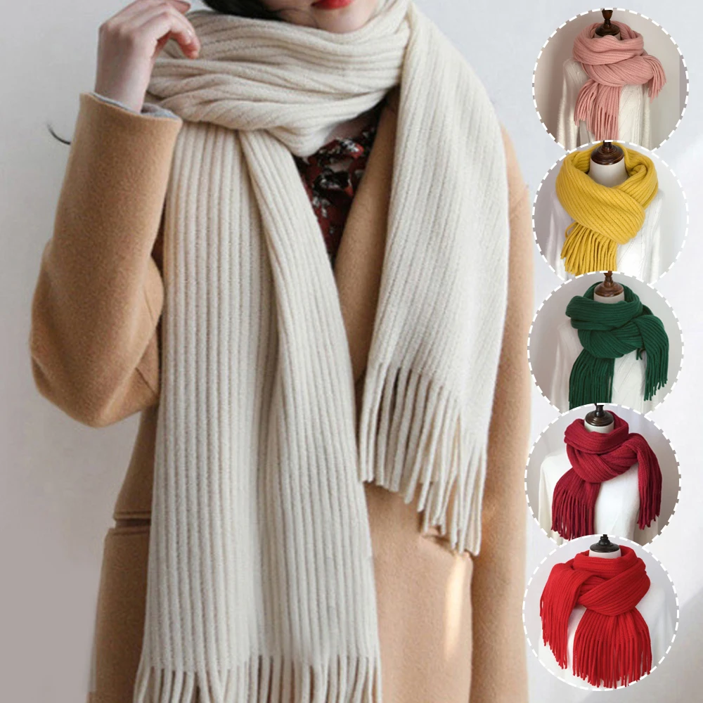 

Winter Warm Woolen Knitted Scarf For Women Men Long Tassel Scarves Imitation Cashmere Thicken Neckerchief Shawls Wraps Bufanda