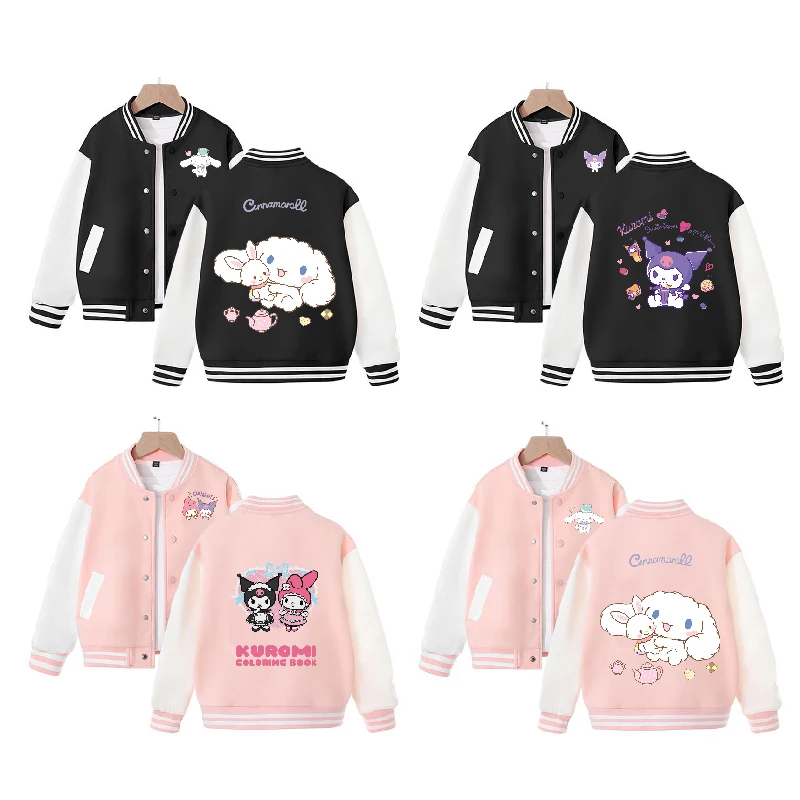 

Kawaii Sanrio Kuromi Cinnamoroll Hello Kitty Children Baseball Coat Cartoon Loose Sports Jacket Cute Parent-children Clothes