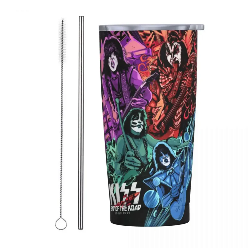 

Кружка Kiss Band End Of The Road World Tour Tumbler с соломенной крышкой, кружка из нержавеющей стали с двойными стенками, вакуумная Изолированная, 20 унций