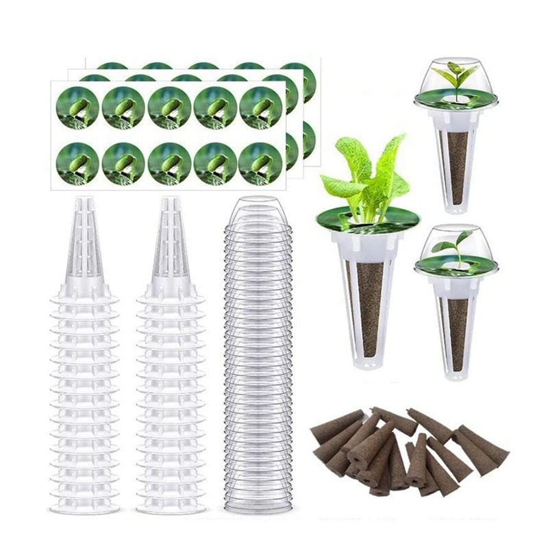 

JFBL Hot Garden Accessories Plant Pod Kit Including Grow Baskets, Transparent Insulation Lids, Plant Grow Sponges, Labels