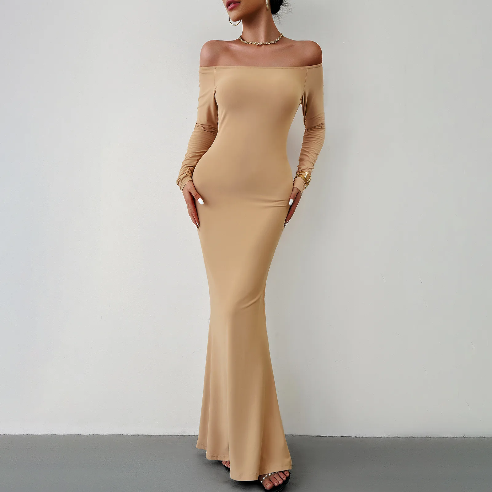 

YEAE Sexy Slim Waist One Shoulder Dress Long Strapless Backless Solid Color Women's Dresses Kardashian Traf Sexy Elegant in New
