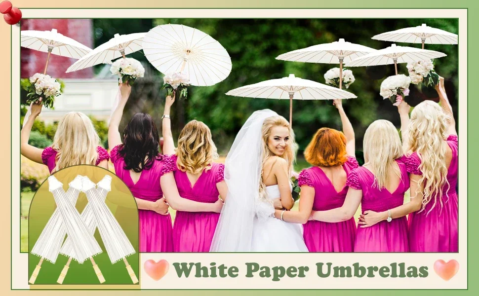 6PCS Wedding Parasols White Umbrella Paper Parasol Chinese Paper Umbrellas Photography Props for Baby Shower Party 60/80cm
6PCS Wedding Parasols White Umbrella Paper Parasol Chinese Paper Umbrellas Photography Props for Baby Shower Party 60/80cm