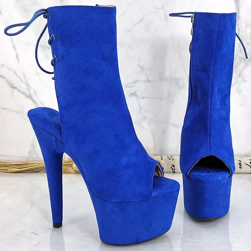 

Women 17CM/7inches Suede Upper Plating Platform Sexy High Heels Ankle Boots Pole Dance Shoes 042