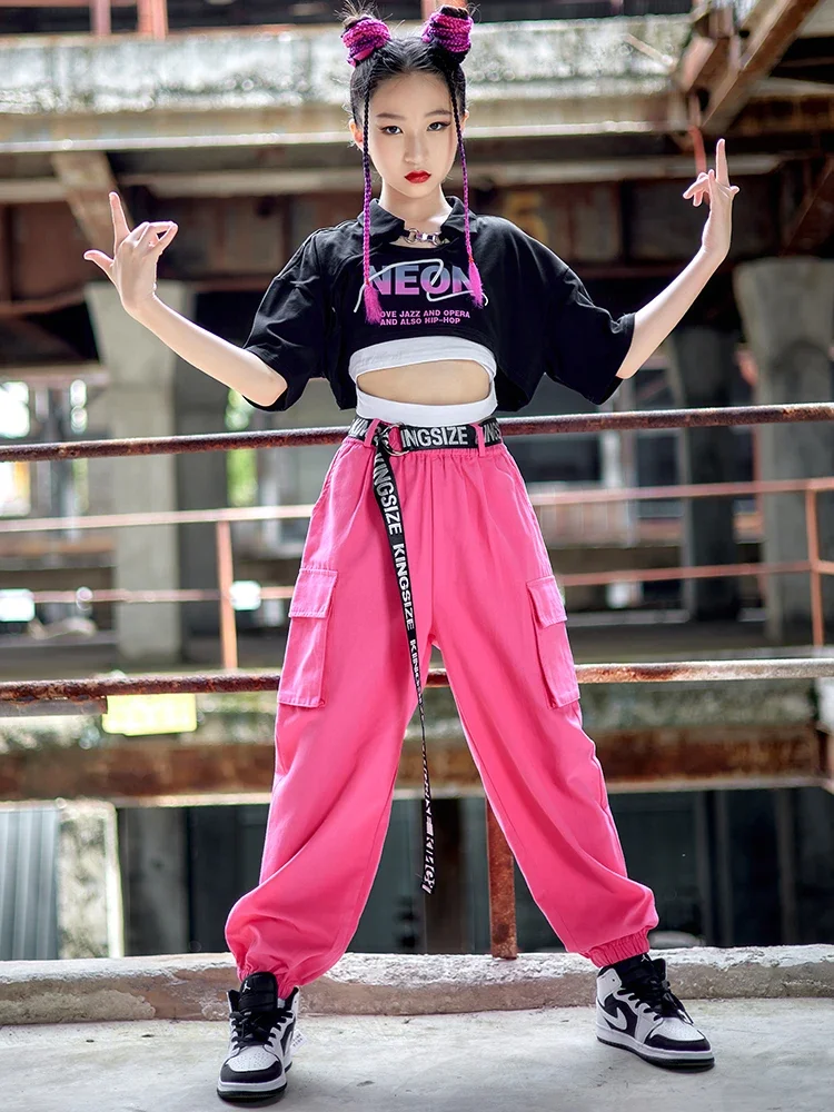 

Outfit Catwalk Street Wear Summer Kids Hip Hop Costume Girls Clothes Crop Tops Pants Short Sleeved Jazz Performance Kpop