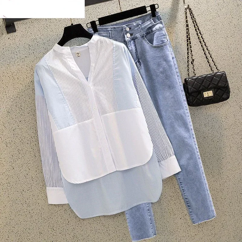Women's Suit 2023 Spring and Autumn Korean Fashion Shirt Western-style Slim Casual Jeans Elegant Two-piece Set N300 
Women's Suit 2023 Spring and Autumn Korean Fashion Shirt Western-style Slim Casual Jeans Elegant Two-piece Set N300