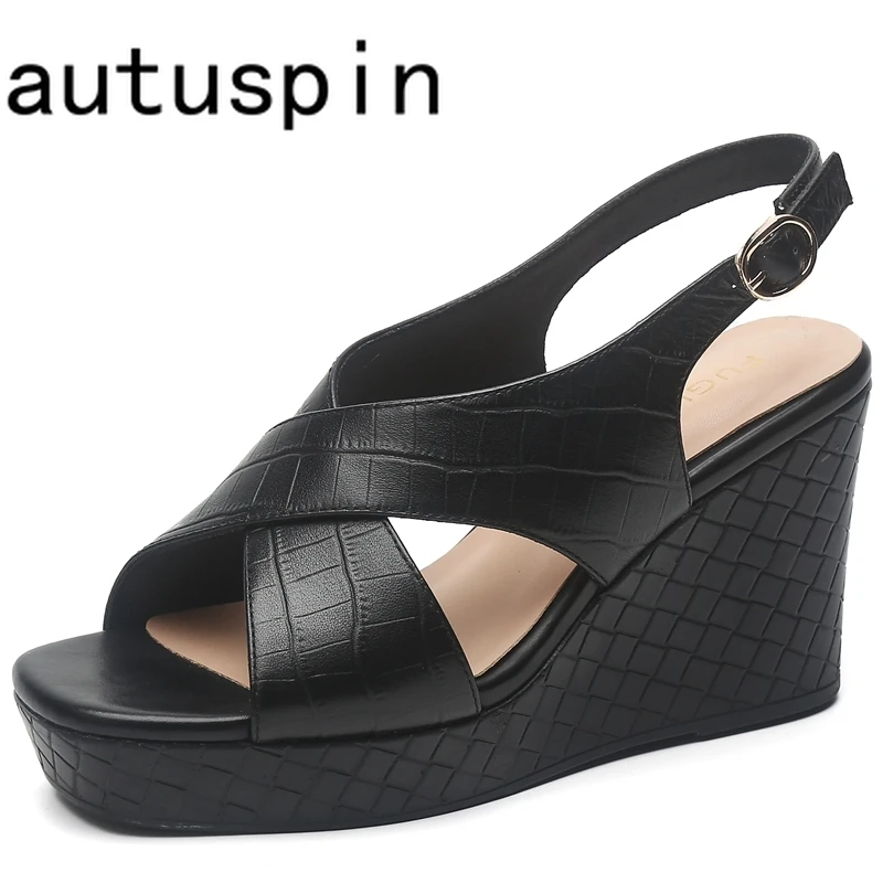 

AUTUSPIN Fashion Women Sandals Summer 2024 Ladies Shoes Genuine Leather Super High Heels Female Wedges Platform Sandal Woman