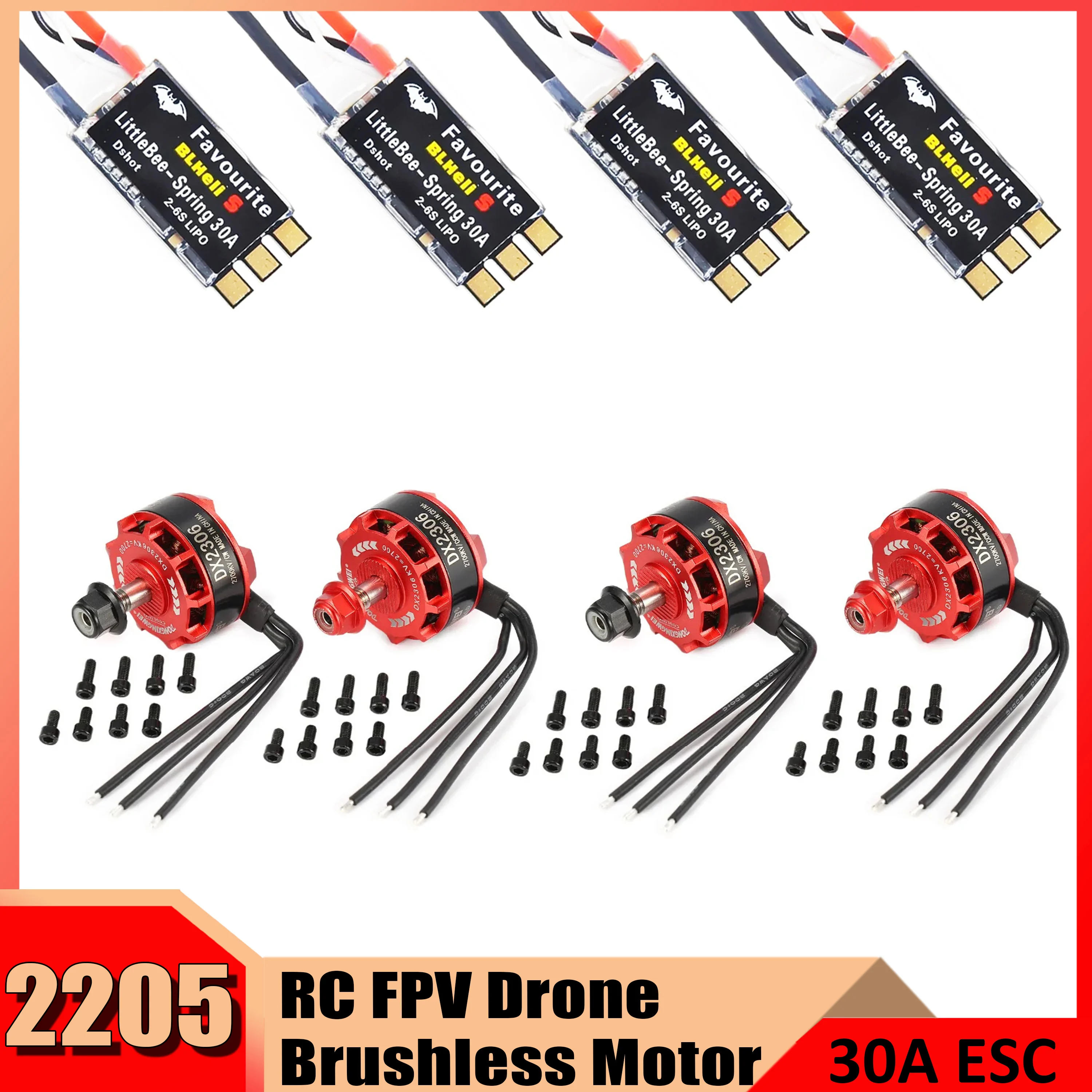 

RC 2205 2300KV CW CCW Brushless Motor 2-4S w/ 30A Favourite FVT ESC for FPV RC QAV250 X210 Racing Drone Quadcopter Multicopter