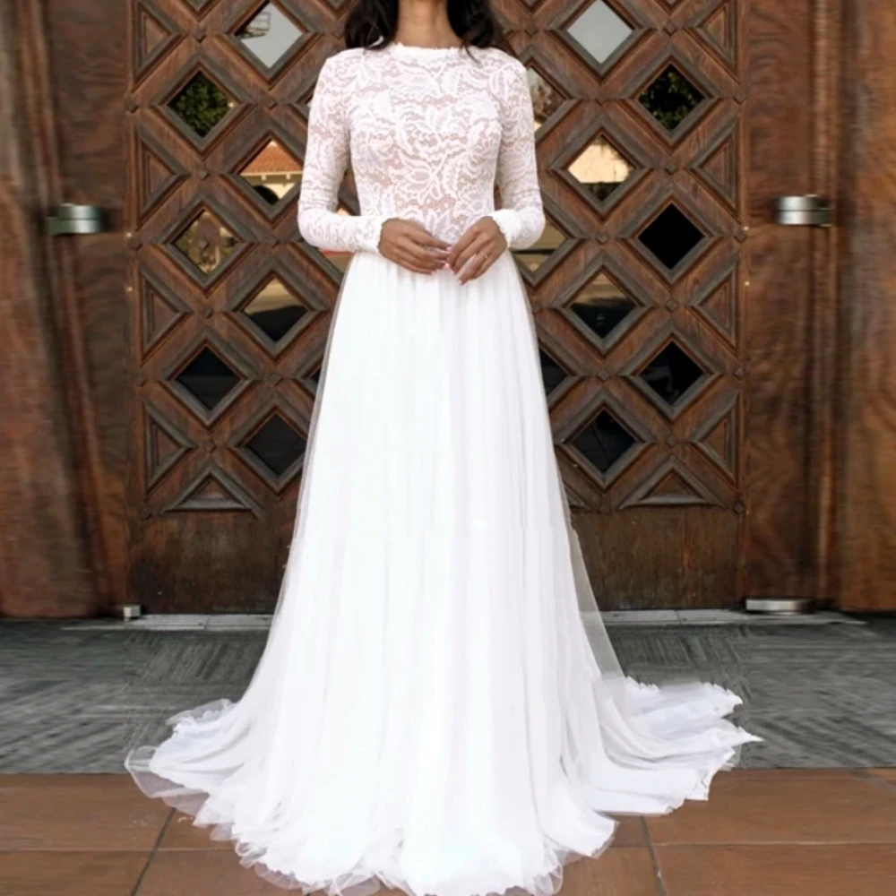 A-Line Long Sleeve Wedding Dress For Women O-Neck Lace Appliques Backless Bride Gown Beach Romantic Custom Chiffon Vestido
A-Line Long Sleeve Wedding Dress For Women O-Neck Lace Appliques Backless Bride Gown Beach Romantic Custom Chiffon Vestido
