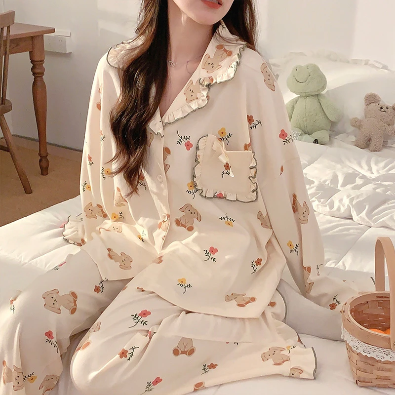 Pajamas Autumn Winter Women 2023 Cotton Korean Long-sleeved Homewear Cute Floral Rabbit Girl Sweet Lace Cardigan Sleepwear Suits
Pajamas Autumn Winter Women 2023 Cotton Korean Long-sleeved Homewear Cute Floral Rabbit Girl Sweet Lace Cardigan Sleepwear Suits