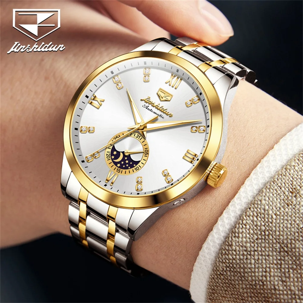 JSDUN-Montre Mécanique existent pour Homme, Certification Originale, Étanche, Phase de Lune, Montre-Bracelet à la Mode 3