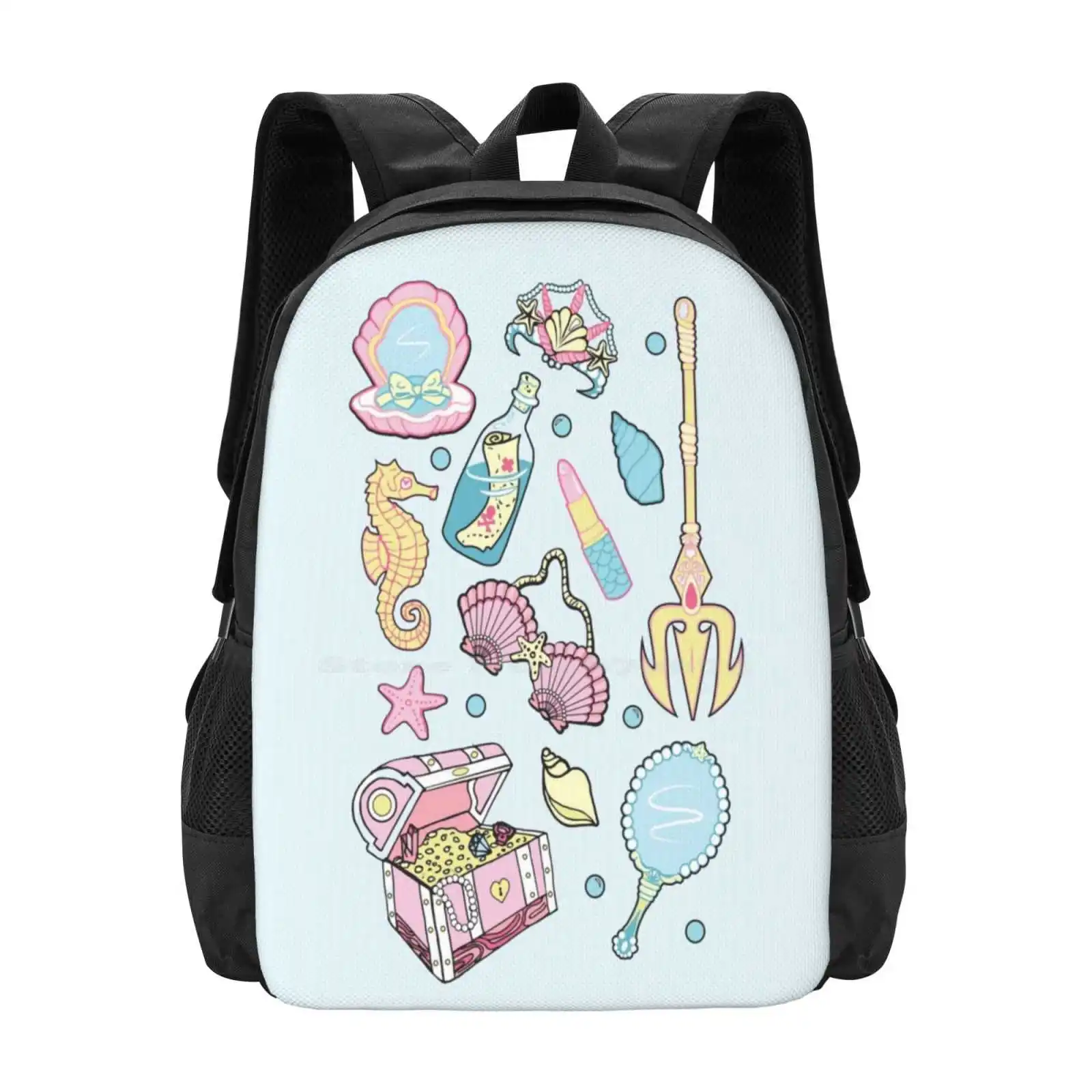 

Школьные ранцы Mermaid Vibes, дорожный рюкзак для ноутбука, подводная зеркальная раковина русалки, ракушки, помада, морской макияж, океанская жизнь, фантазия