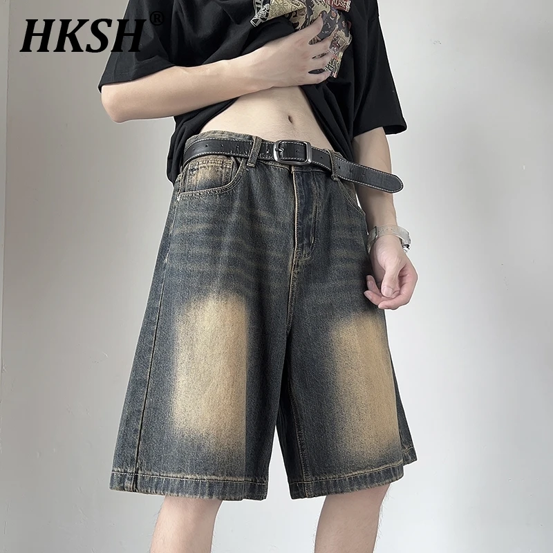 

HKSH Summer New Shorts Men's Tide American Vintage Style Denim Pants Handsome Loose Fit Casual High Street Capris Fashion HK1111