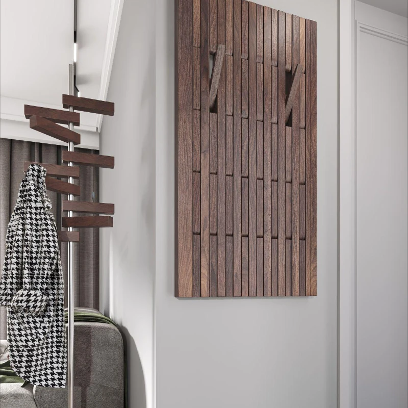 Black walnut piano key hanging clothes rack on the wall to save space, solid wood hanging board for entering the house
Black walnut piano key hanging clothes rack on the wall to save space, solid wood hanging board for entering the house