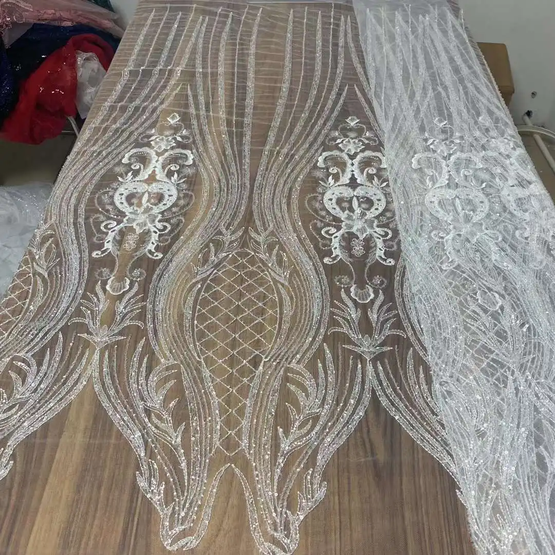 Top quality White Wedding Dress Design With Crystal Sequin Beads Embroidered French Tulle Net Fabric For Evening Dresses Party
Top quality White Wedding Dress Design With Crystal Sequin Beads Embroidered French Tulle Net Fabric For Evening Dresses Party