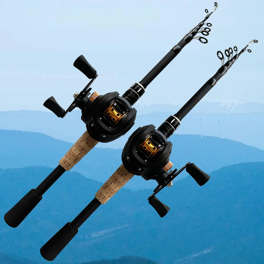 

1.5m-2.4m Telescopic Casting Fishing Set Portable Light Rod and 7.2:1 Reel Combo Baitcasting Rods Travel Set Lure 8-25g Pesca