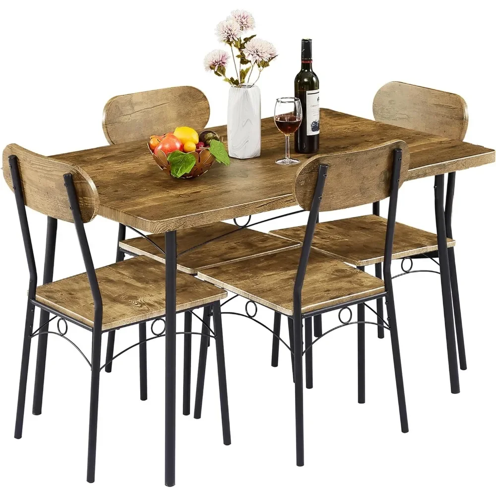 

Dining Set 5 Piece Dinette Kitchen Dinning Tables and Chairs Brown Breakfast Nook and Small Space 4 Chair Dining Room Sets Table