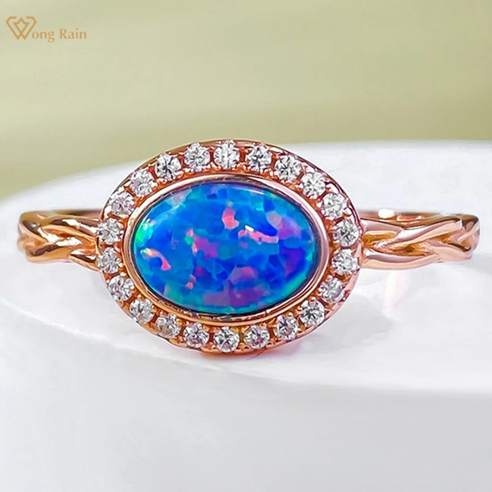 

Wong Rain Vintage 18K Gold Plated 925 Sterling Silver Oval Cut 5*7 MM Opal High Carbon Diamond Gemstone Ring For Women Jewelry