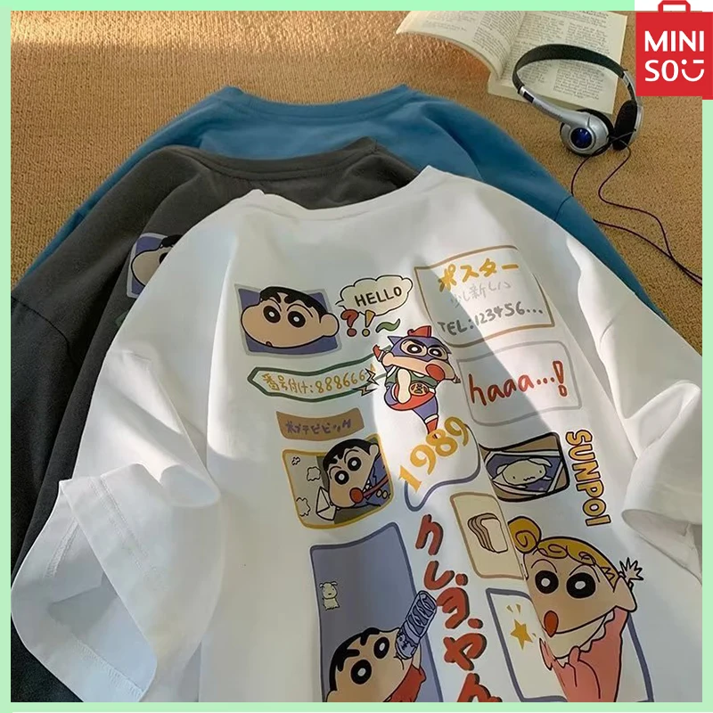 Новая футболка Miniso Crayon Shin Chan с коротким рукавом, летний женский топ с принтом и коротким рукавом, свободная футболка Y2K, одежда в подарок
Новая футболка Miniso Crayon Shin Chan с коротким рукавом, летний женский топ с принтом и коротким рукавом, свободная футболка Y2K, одежда в подарок
