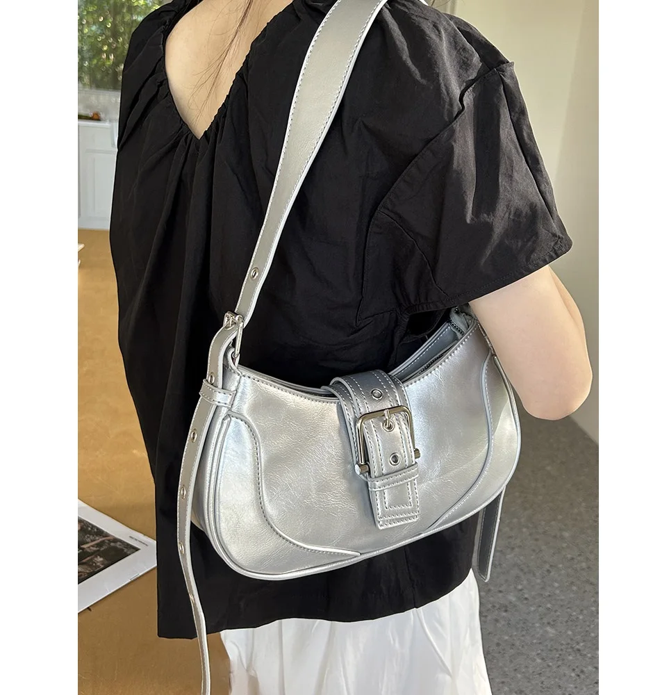 

Модные сумочки для женщин, наплечная сумка-мессенджер из искусственной кожи с полумесяцем, дизайнерские Роскошные дамские сумки через плечо, серебристые сумки Хобо