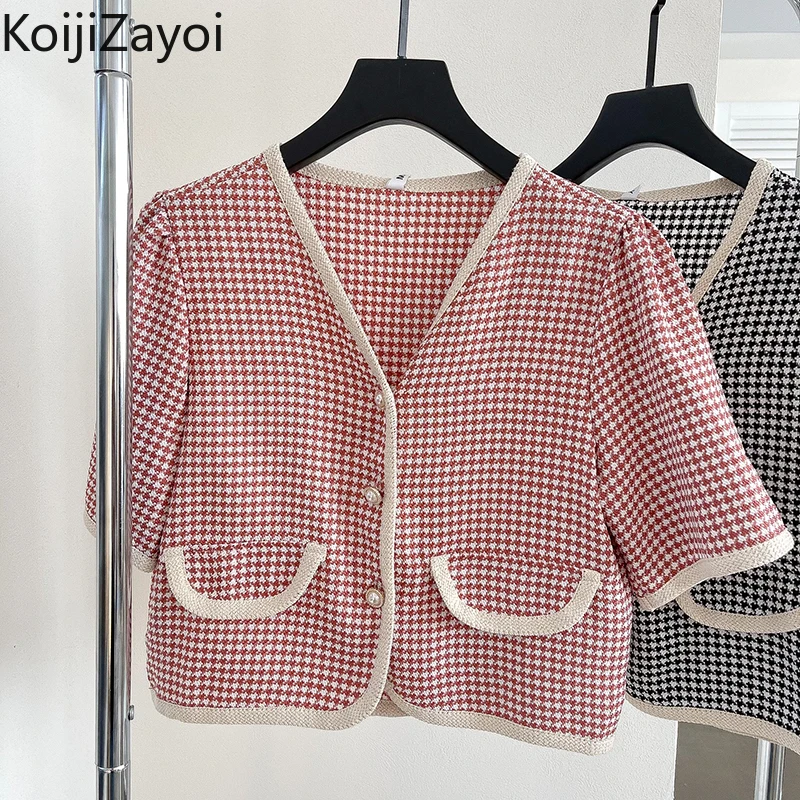 Koijizayoi Elegant Women Plaid Blouse Short Sleeves Office Lady Chic V Neck Single Breasted Shirt Crop Tops Summer 2022 Blusas
Koijizayoi Elegant Women Plaid Blouse Short Sleeves Office Lady Chic V Neck Single Breasted Shirt Crop Tops Summer 2022 Blusas