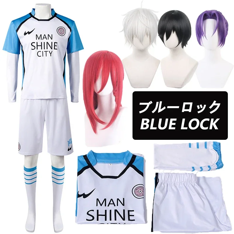 

Anime Blue Lock Cosplay Costume Red Uniform T-shirt Wig Men Chigiri Hyoma Seishiro Reo Mikage Nagi Cosplay Football Tracksuit