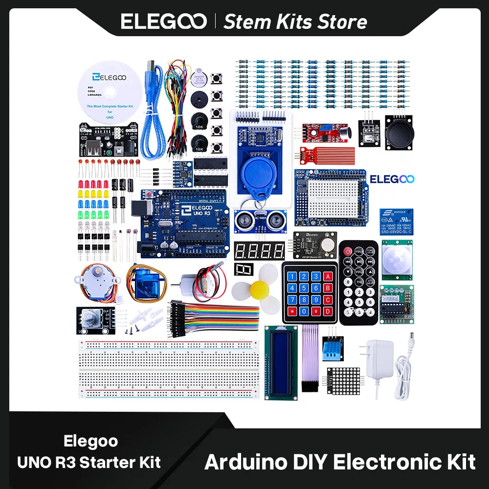 

Самый полный стартовый набор ELEGOO UNO R3 Project с обучающим руководством, совместимым с Arduino IDE (63 предмета), электронный комплект «сделай сам»