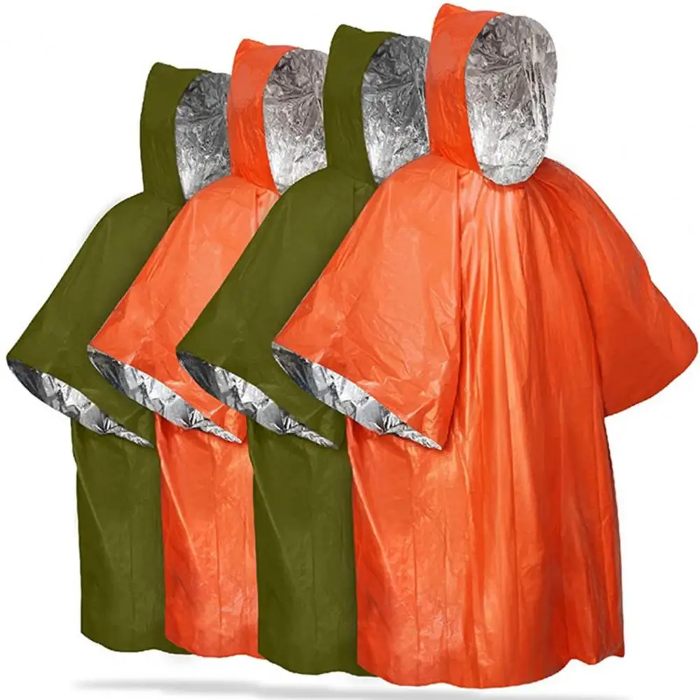 

Emergency Survival Raincoat Aluminum Film Reusable Heat Retention Poncho with Hood Emergency Rain Cape Camping Supplies