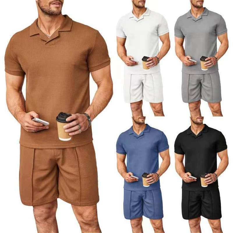 Leisure Solid Color Ribbed Two Piece Sets Men Fashion Short Sleeve Lapel Polo Shirts and Shorts Suits for Men's Summer Clothing
Leisure Solid Color Ribbed Two Piece Sets Men Fashion Short Sleeve Lapel Polo Shirts and Shorts Suits for Men's Summer Clothing