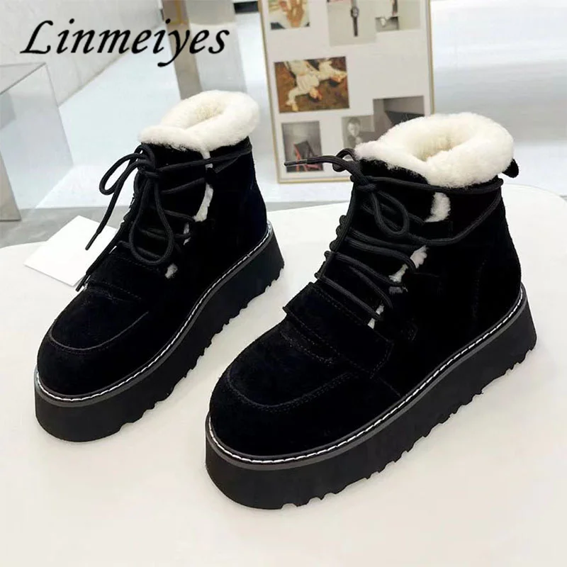 Winter Snow Boots Woman Cow Suede Thick Sole Short Boots Female Round Toe Lace Up Flat Shoes Comfort Wool Warm Ankle Boots Women
Winter Snow Boots Woman Cow Suede Thick Sole Short Boots Female Round Toe Lace Up Flat Shoes Comfort Wool Warm Ankle Boots Women
