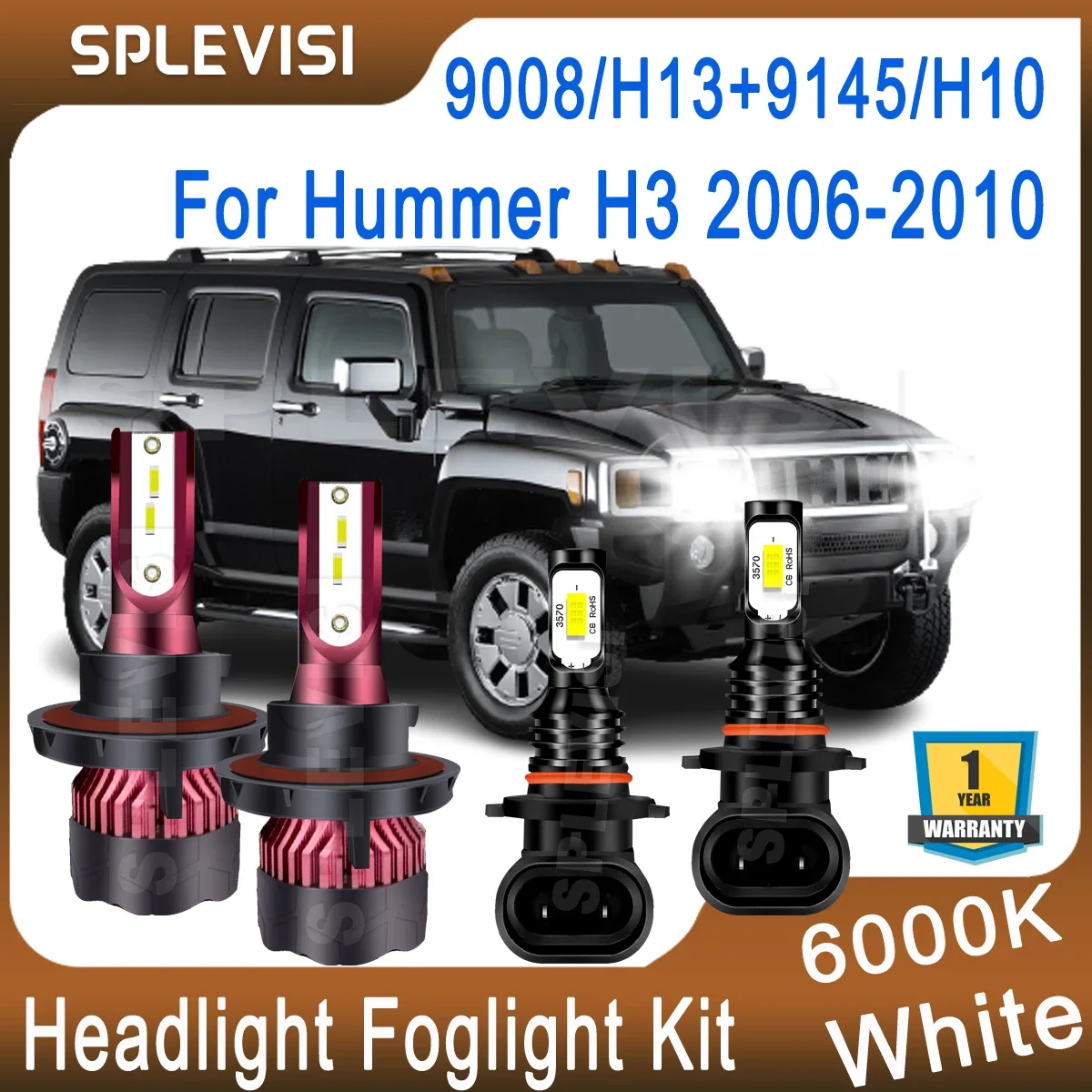 

4x LED Car Headlights 6000K White 28000LM For Hummer H3 2006 2007 2008 2009 2010 Replace High Low Beam 9008/H13 Foglamp 9145/H10