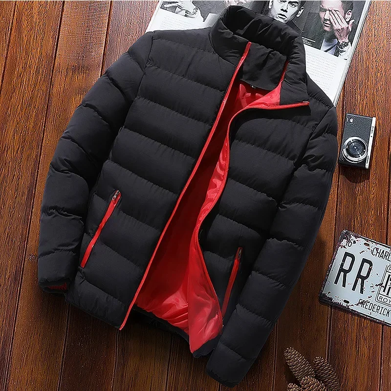 

Winter Clothing Thick Sportswear Mens Stand Collar Long Sleeve Coat Cotton Jacket Casual Black Male Jacket Men Parka Oversize