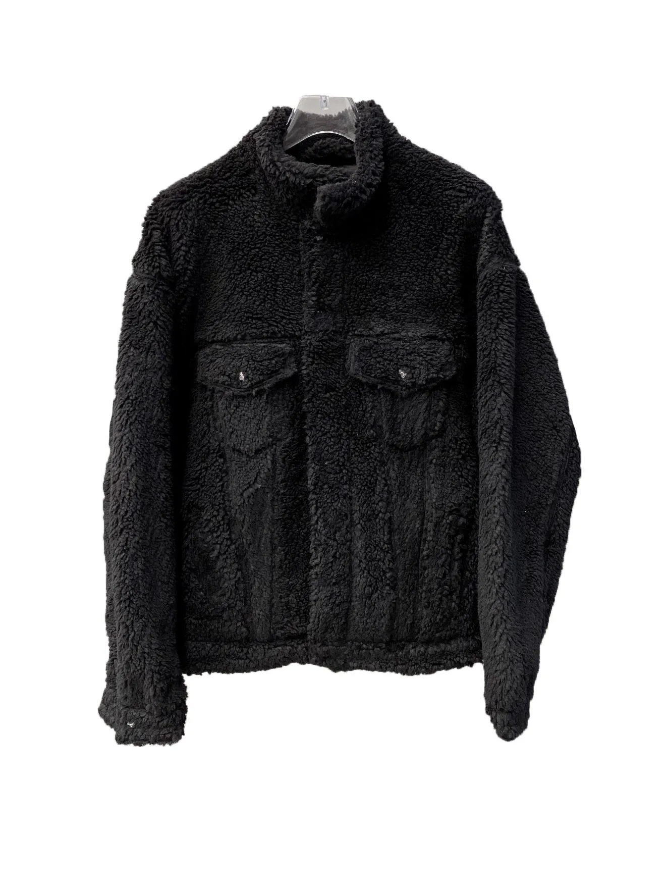 

Lamb wool jacket short loose version of pure color single-breasted design warm and comfortable 2023 winter new 1123