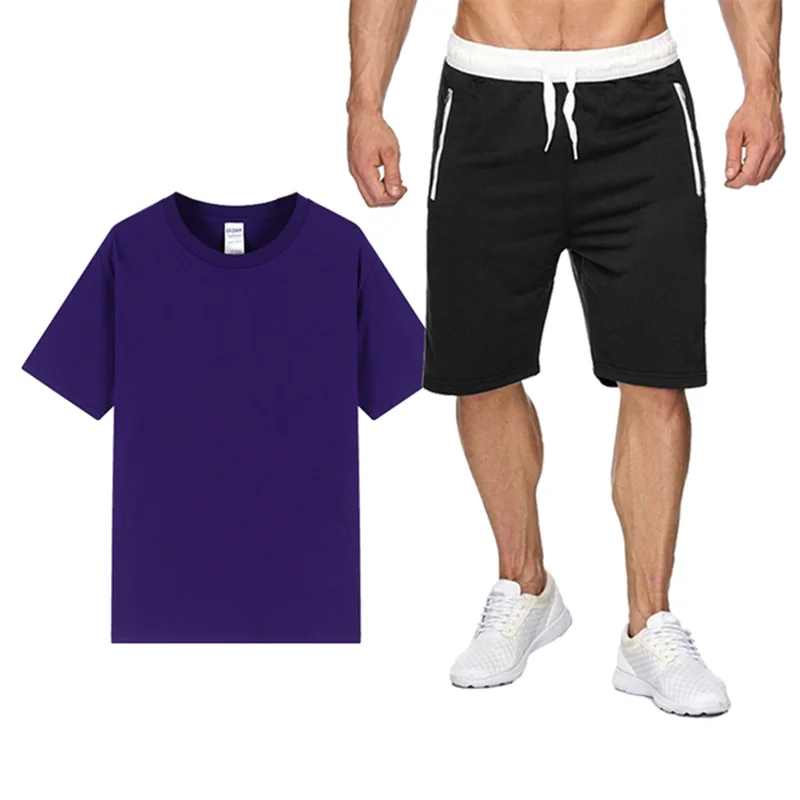 

Мужской спортивный костюм, Повседневный пуловер с круглым вырезом и короткими рукавами, комплект из футболки и брюк для мужчин, уличная одежда, хлопковый комплект из двух предметов, YBB