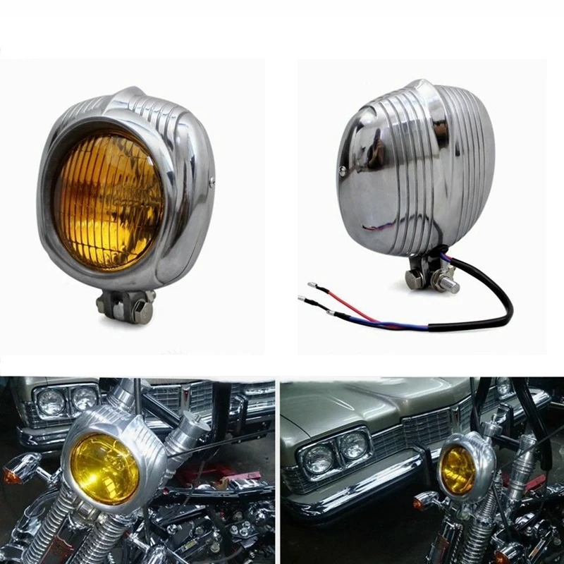 

Retro Vintage Polish Motorcycle Headlight Head Light Lamp Sealed Beam For Cafe Racer Bobber Chopper Cruiser Yamaha Amber