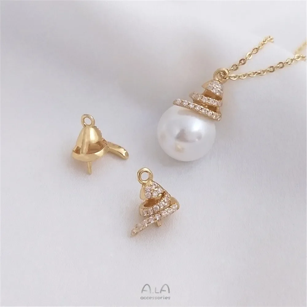 14K Gold Plated Micro-inlaid zircon crystal pearl pendant with half hole spiral empty pendant DIY hand stick bead
14K Gold Plated Micro-inlaid zircon crystal pearl pendant with half hole spiral empty pendant DIY hand stick bead