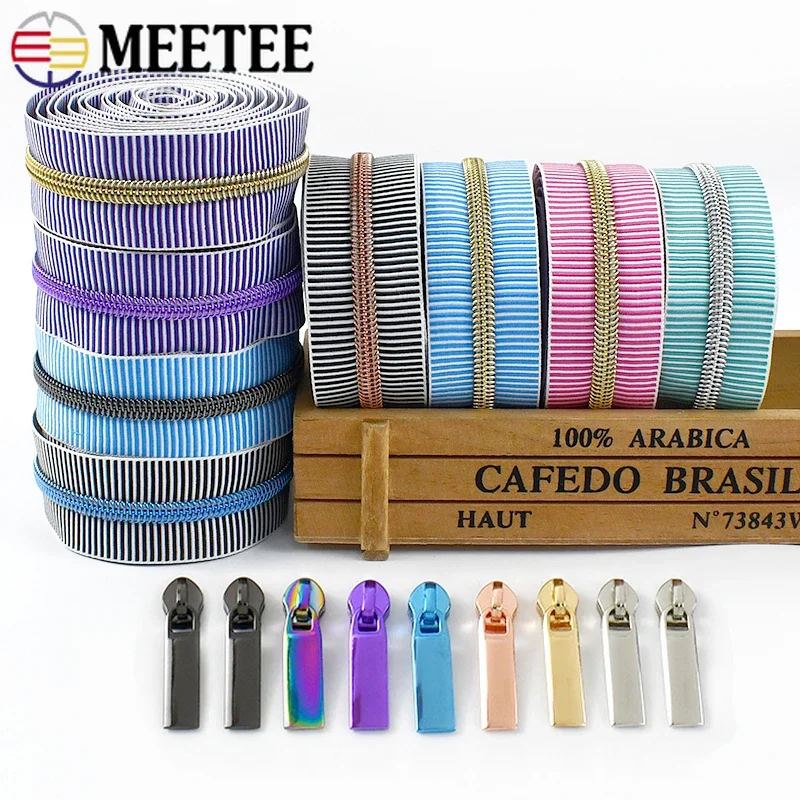 

1/2/3/5M 5# Sewing Zipper Tapes + Nylon Zippers Sliders Pulls Backpack Bag Clothes Zips Heads Repair Kit DIY Accessories