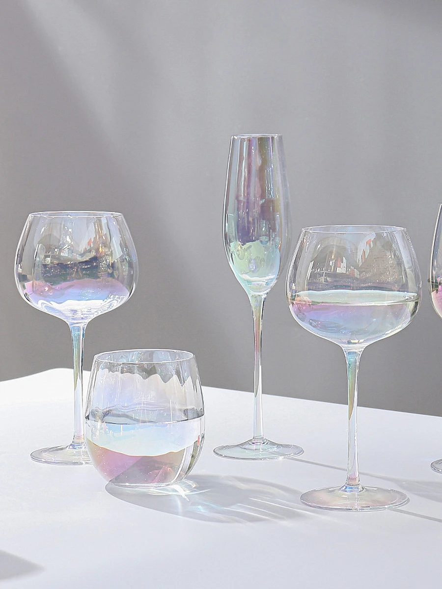 

British Rainbow Wine Cup Household Goblet Colorful Champagne Cup Light Luxury Electroplated Crystal Glass Hotel Home Drinkware