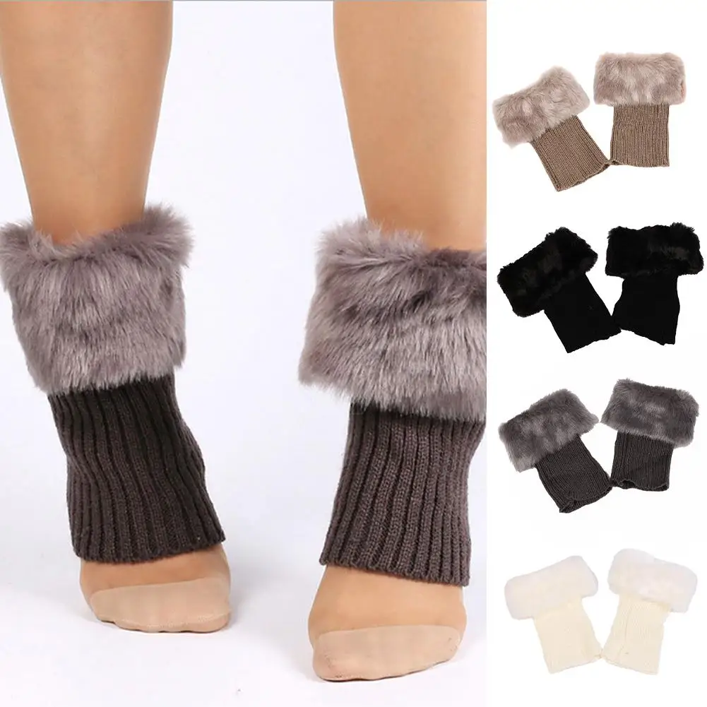 

Wool Sock Boot Cover For High Heels Flat Shoes Women Winter Leg Warmer Crochet Knit Faux Fur Trim Leg Boot Socks Shoes Acce V5s8