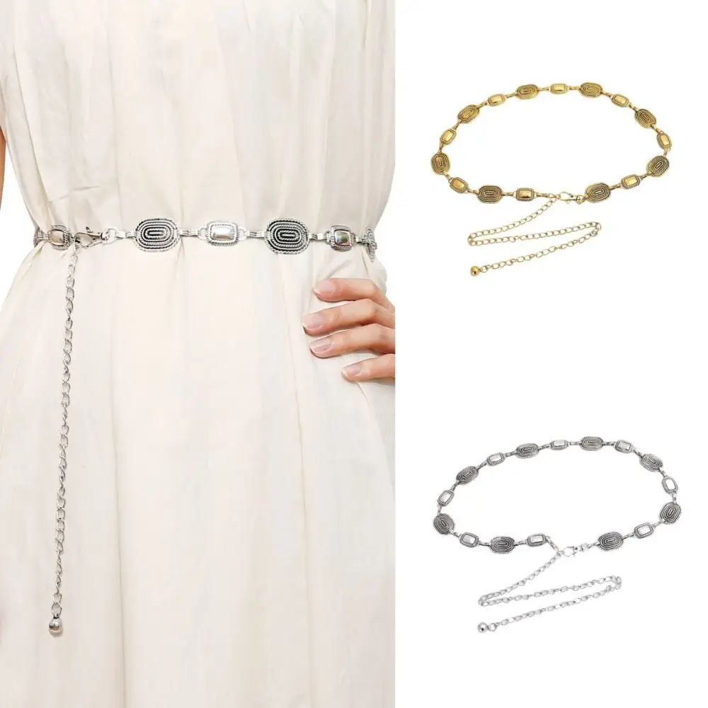 

Bohemia Style Metal Belly Belt Adjustable Korean Oval Shape Metal Waist Chain Tassel Jewelry Body Necklace Lady