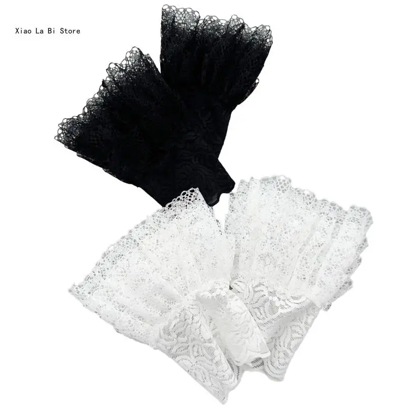 

Floral Layered Cuff Lace Stretch Jabot Cuffs Lace Wrist Cuff Mesh Sleeves White Lace Jabot Cuffs Costume XXFD