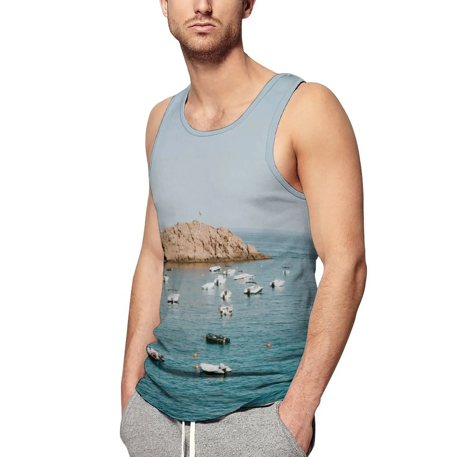 

Nature Scenery Island Men Tank Top 3D Print Sleeveless T Shirt Colorful Vest Crew Neck Streetwear