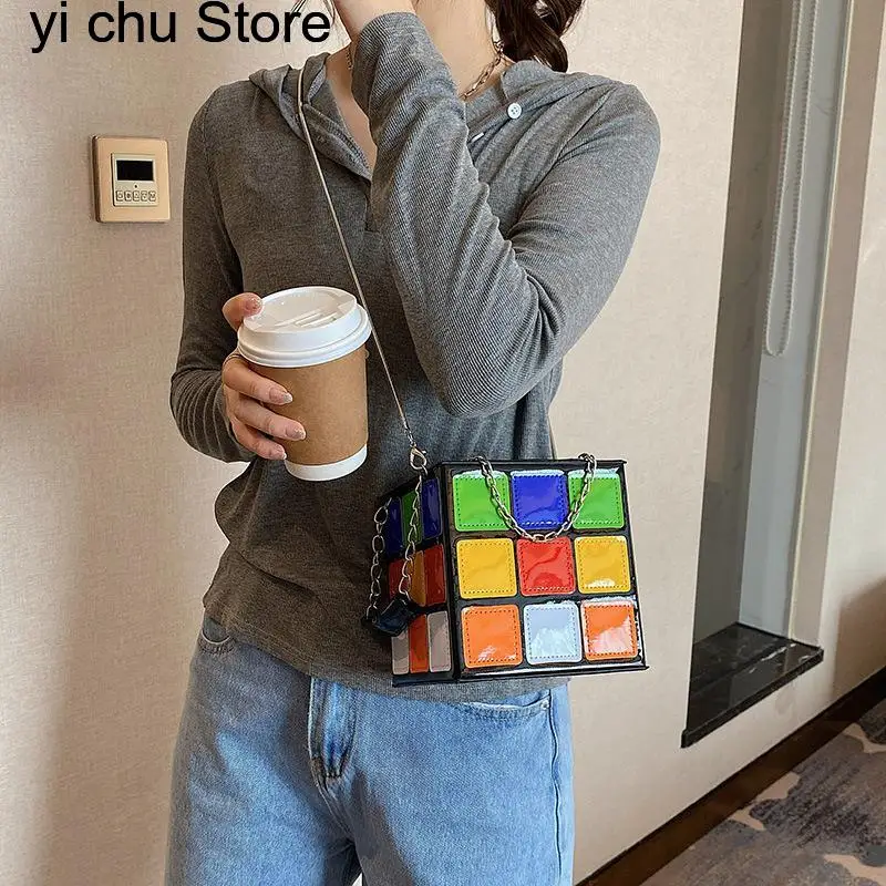 New Rubik's Cube Handbag Metal Chain Leather Hand-held Crossbody Bag Fashion Color Contrast Creative Shoulder Bag Niche
New Rubik's Cube Handbag Metal Chain Leather Hand-held Crossbody Bag Fashion Color Contrast Creative Shoulder Bag Niche