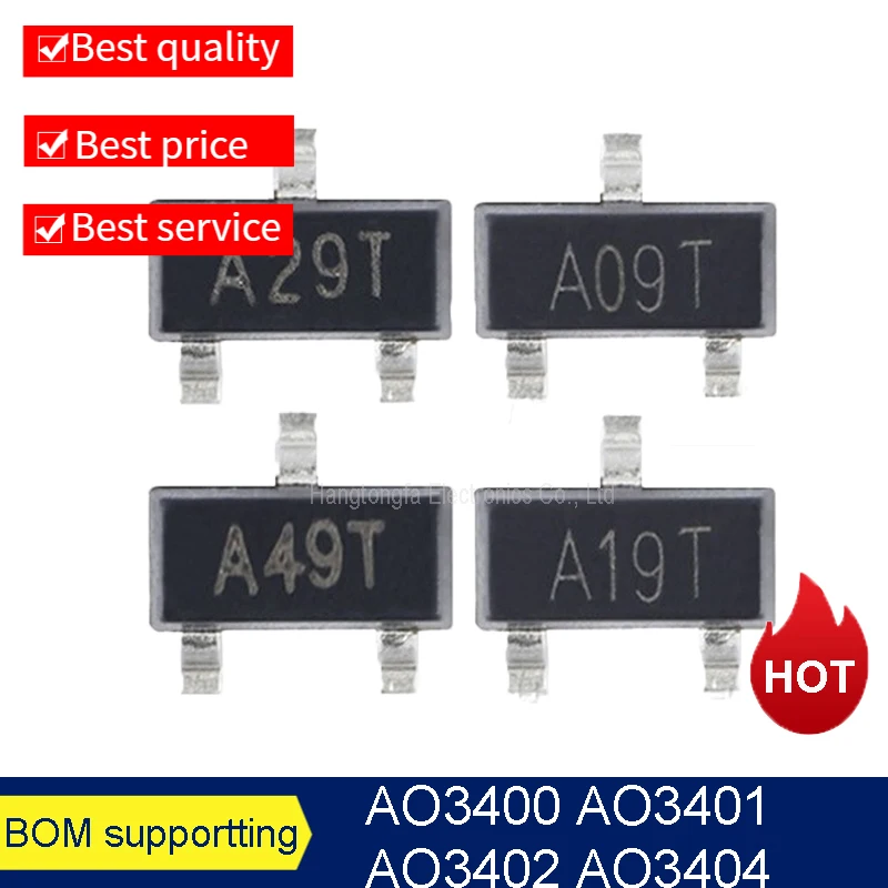 3000PCS/Lot AO3400 AO3401 AO3402 AO3403 AO3404 SOT23 Marking A09T A19T A29T A39T A49T NPN PNP SMD Transistor New A REEL
3000PCS/Lot AO3400 AO3401 AO3402 AO3403 AO3404 SOT23 Marking A09T A19T A29T A39T A49T NPN PNP SMD Transistor New A REEL