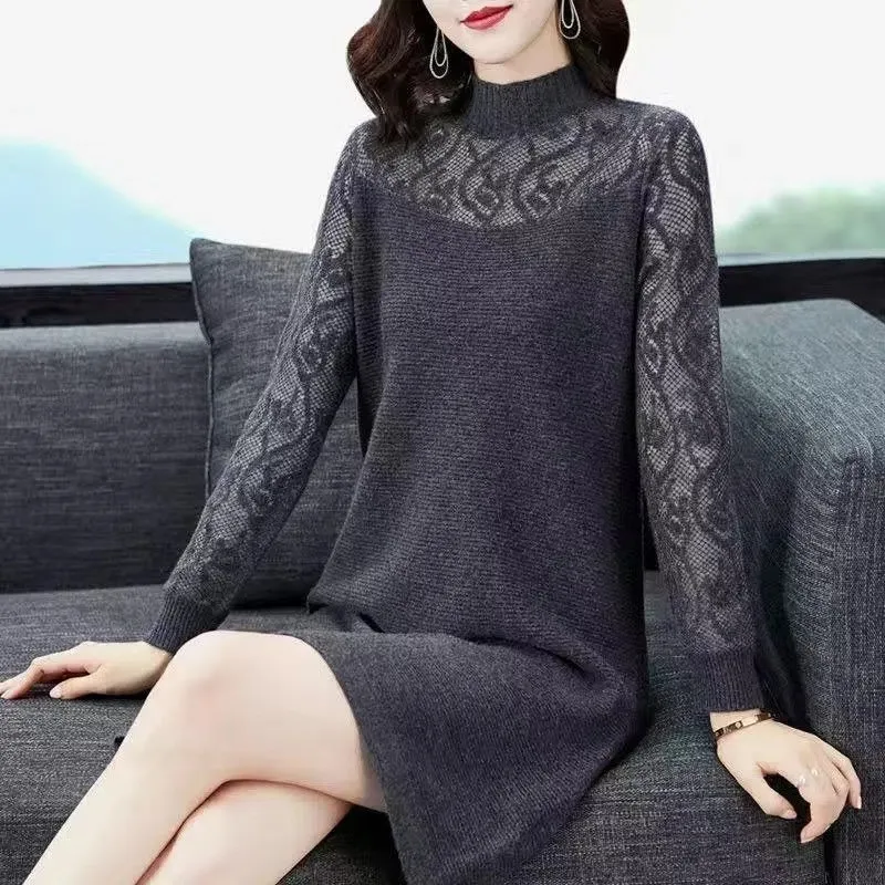 Temperament Hollow Half High Collar Women Sweater Slim Spring Autumn Knitted Pullover Sweater Warm Mid-Length Casual Knit Dress
Temperament Hollow Half High Collar Women Sweater Slim Spring Autumn Knitted Pullover Sweater Warm Mid-Length Casual Knit Dress