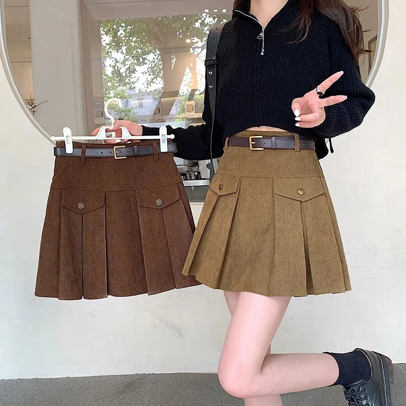 Hdspq Belt High Waist Pleated Skirts Women 2022 Spring Summer Pockets Corduroy Mini Skirts Woman Korean Style A-Line Short Skirt
Hdspq Belt High Waist Pleated Skirts Women 2022 Spring Summer Pockets Corduroy Mini Skirts Woman Korean Style A-Line Short Skirt