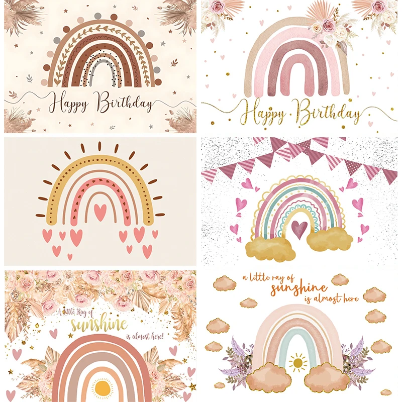 

Bohemian Photo Background Boho Rainbow Birthday Girl Pampas Grass Decoration Sunshine Baby Shower Theme Backdrop for Photography