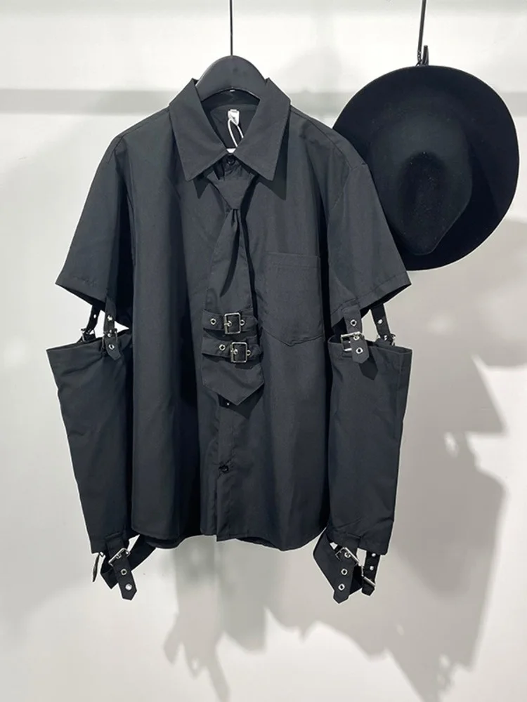 Punk Darkwear High Street Nihce Style Shirt Men's Spliced Sleeve Necktie Casual Tops Summer Spring Tide Blouse 12A1583
Punk Darkwear High Street Nihce Style Shirt Men's Spliced Sleeve Necktie Casual Tops Summer Spring Tide Blouse 12A1583