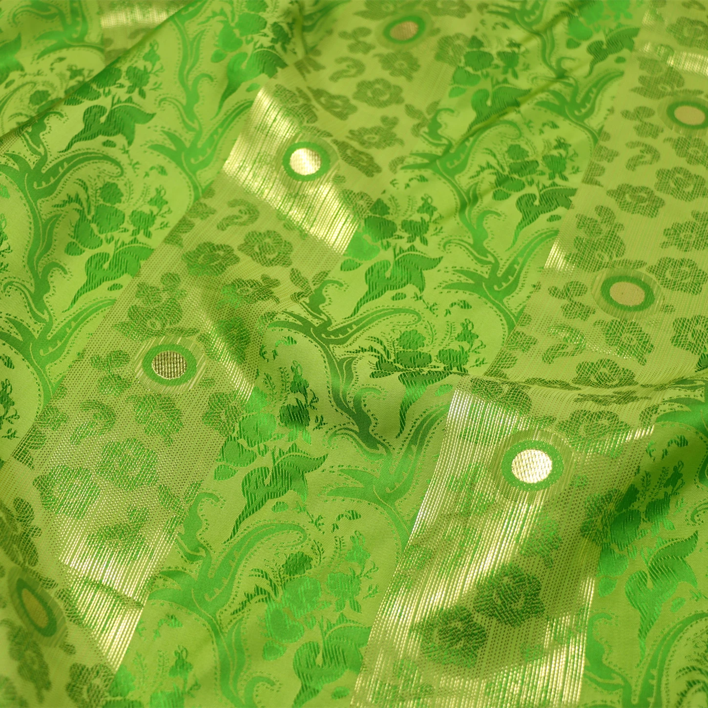 

Vertical Stripe Green Flower Silk Blended Woven Jacquard Han Chinese Clothing Cheongsam Dress Mulberry Fabric Surface