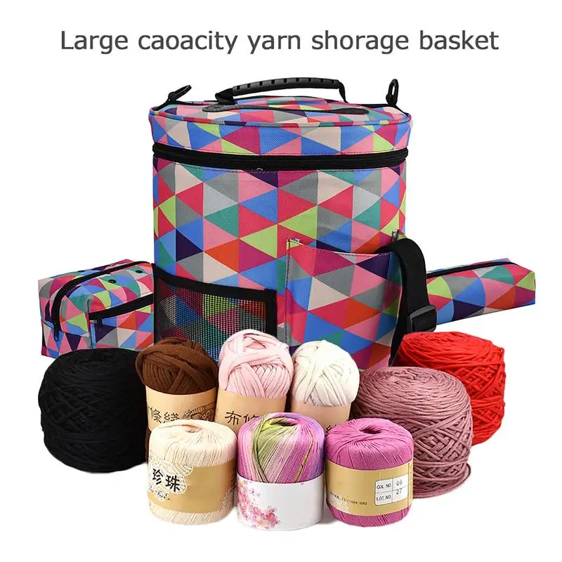 

Crochet Organizer Bag Checkered Pattern Empty Yarn Bags Set Large Capacity Round Knitting Storage Bag Organizer For Holding Yarn