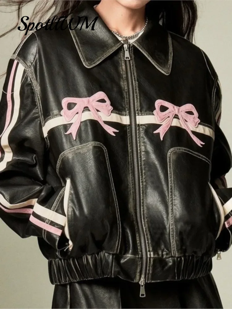 PU leather women's motorcycle Jacket, polo zipper Jacket, Vintage Big street shirt, Sweet cool, New Arch Fashion, Fall, 2024
PU leather women's motorcycle Jacket, polo zipper Jacket, Vintage Big street shirt, Sweet cool, New Arch Fashion, Fall, 2024